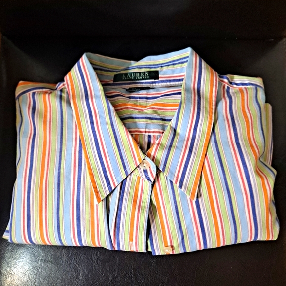 Lauren Ralph Lauren Vintage Striped Button Front Shirt Pink Orange Size … - Picture 1 of 8